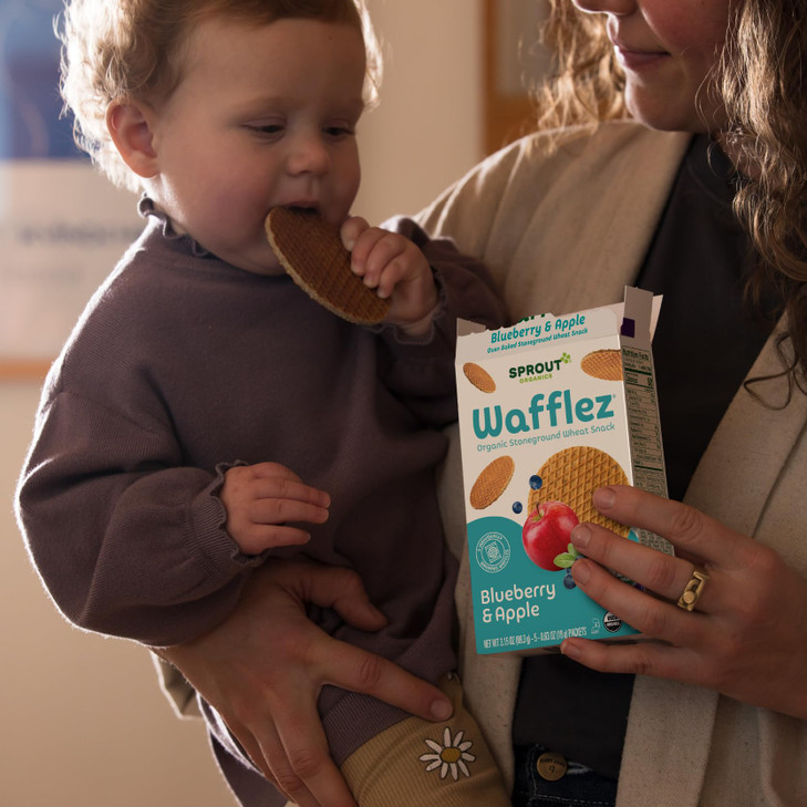Sprout Organic Baby Food, Stage 4 Toddler Snacks, Blueberry Apple Wafflez, Single Serve Waffles 5 Count(Pack of 10)
