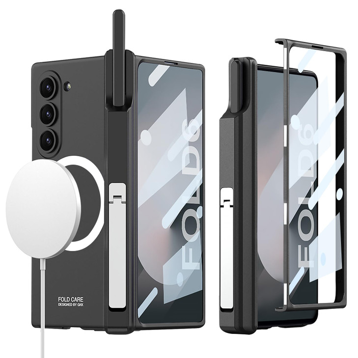 PUROOM for Samsung Galaxy Z Fold 6 Case with S Pen Holder & Hinge Protection & Kickstand, Z Fold6 Compatible with Magsafe Wireless Charging Built-in