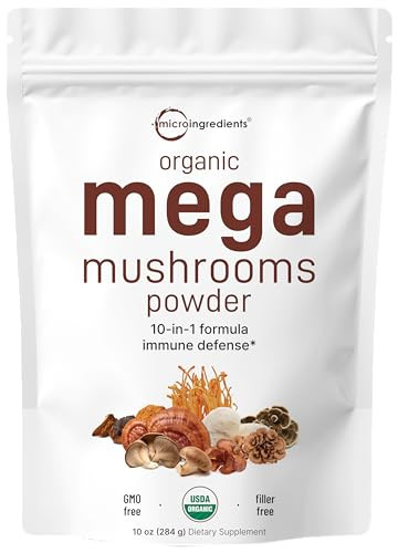 Micro Ingredients Organic Mega Mushroom Powder,10 Ounce (284 Days Supply) | 10 in 1 Complex Formula for Immune System Booster | Chaga, Lions Mane, Co