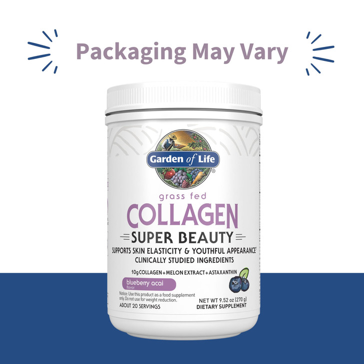 Garden of Life Grass Fed Collagen Powder, Blueberry Acai, Hydrolyzed Collagen Peptides Powder Supplement Drink Mix, 20 Servings