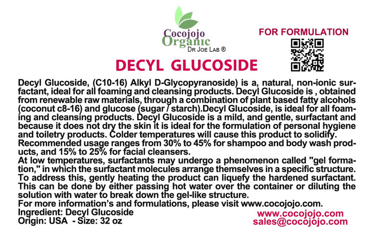 Dr Joe Lab Decyl Glucoside Natural Surfactant - Surfactants for Soap Making, Lauryl Glucoside, DIY Shower Gel, Skin Care, Body and Face Wash, Plant D
