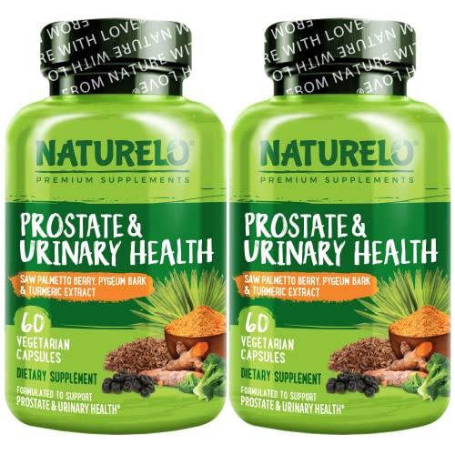 NATURELO Prostate & Urinary Health, Comprehensive Formula with Saw Palmetto, Pygeum, Tumeric, Plant Sterols, Broccoli and Lycopene, 60 Vegetarian Cap