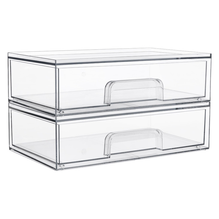 Vtopmart 12.1''W Clear Stackable Storage Drawers,2 Pack Acrylic Plastic Organizers Bins for Makeup Palettes, Cosmetics, and Beauty Supplies,Ideal for