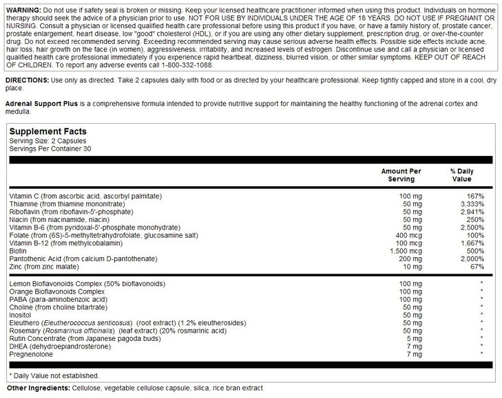 Nutra Biogenesis Adrenal Support Plus - Adrenal Support Supplements for Women & Men, Adrenal Complex with Pregnenolone, DHEA & Herbs for Daily Calm,