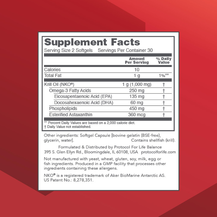 Protocol Krill Oil 500mg - Krill Oil Supplement - DHA & EPA - with Astaxanthin - Supports Heart, Brain, Joints* - Non-GMO & Halal - 60 Softgels