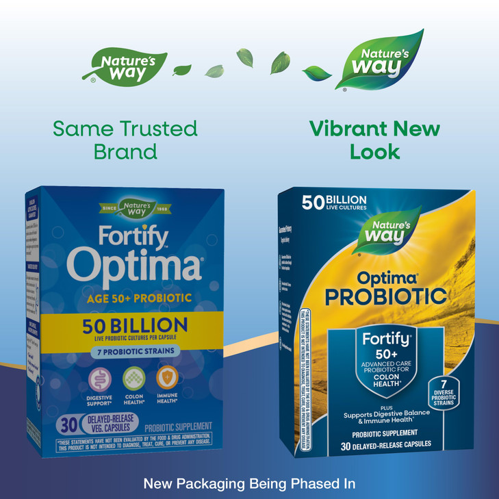Nature's Way Fortify Optima Probiotic for Adults 50+, 50 Billion Live Cultures, Supports Digestive Balance, Colon & Immune Health*, No Refrigeration