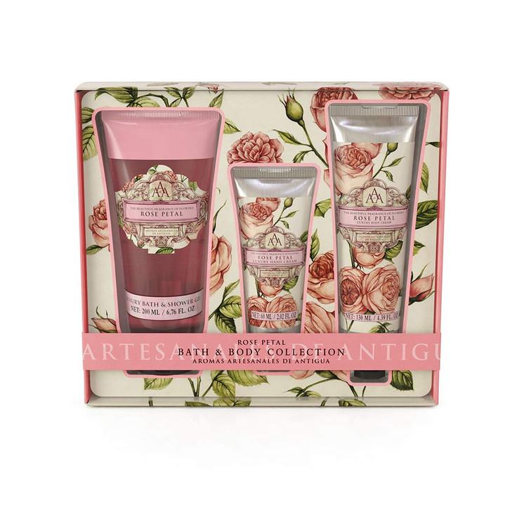AAA by Somerset Rose Petal Bath and Body Collection - Shower Gel 200ml, Hand Cream 60ml & Body Cream 130ml