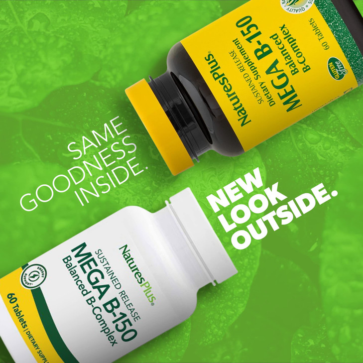 NaturesPlus Mega B-150 Complex - 60 Sustained Release Vegetarian Tablets - Maximum Potency B Complex Vitamin Supplement - Energy & Brain Booster - Gl