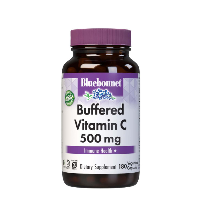 BlueBonnet Nutrition Buffered Vitamin C-500 mg Vegetable Capsules, Buffered Calcium Ascorbate, For Immune Health, Soy Free, Gluten Free, Non-GMO, Kos