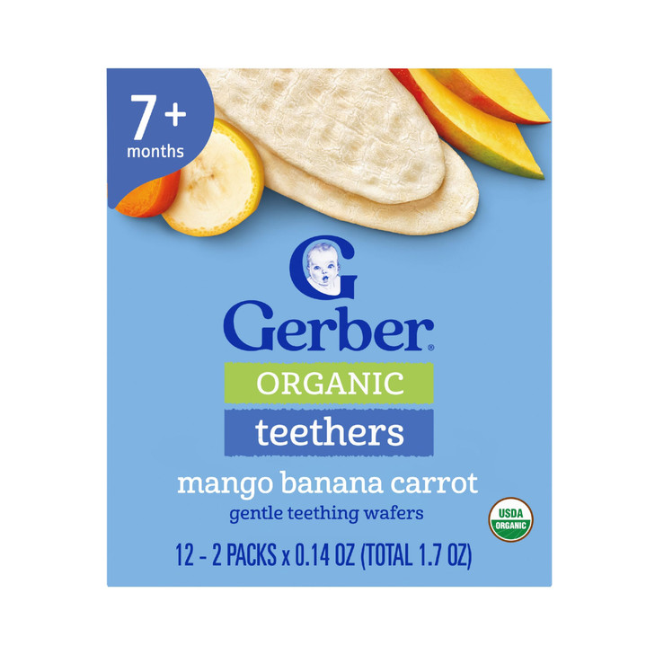 Gerber Teethers, Mango Banana Carrot Organic Teething Wafers, Baby Teething Snacks, 6PK