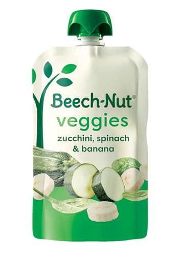 Beech-Nut Baby Food Pouches, Zucchini Spinach & Banana Veggie Puree Baby & Toddler Food, 3.5 oz (12 Pack)