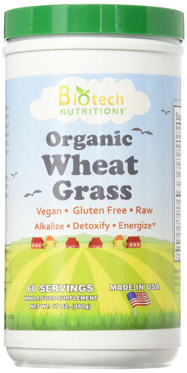 Biotech Nutritions Raw Organic Gluten Free Vegan Wheat Grass, 17 Ounce