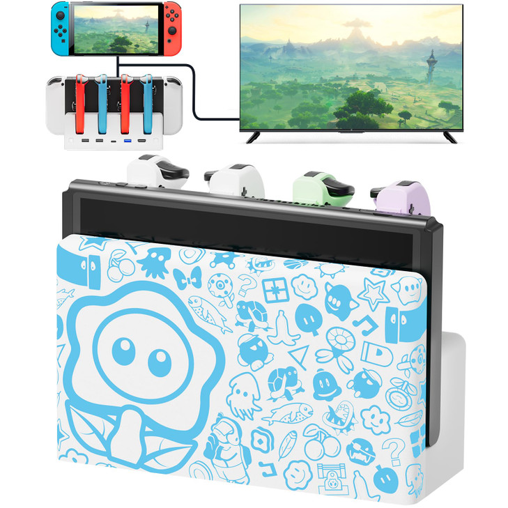 Switch TV Docking Station Compatible with Nintendo/OLED, Luminous Switch Charger Dock for Joycon, Multifunctional Charging Station Dock with 7 LED Co