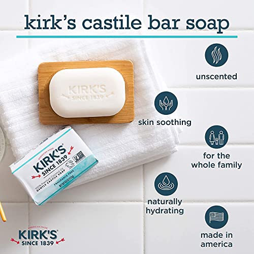 Castile Bar Soap by Kirkâs | Clean Soap for Men, Women & Children | Premium Coconut Oil | Sensitive Skin Formula, Vegan | Fragrance-Free/Unscented