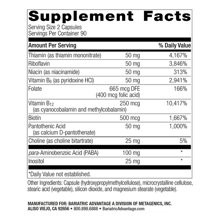 Bariatric Advantage Vitamin B50 Complex - for Bariatric Surgery Patients - High-Potency, Easy-Digest Mini Capsules - Vitamin B Complex Supplements -