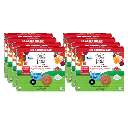 Once Upon A Farm Organic Toddler Soft Baked Bar, Strawberry, Pumpkin and Beet, Tractor Wheels Shaped, Non GMO, Kosher, 3.35 Ounces (Pack of 8)