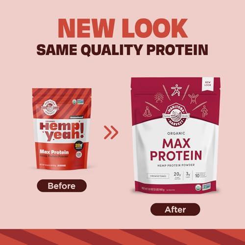 Manitoba Harvest Hemp Yeah Organic Max Protein Powder, Unsweetened, 32oz, with 20g Protein and 4.5g Omegas 3&6 per Serving, Keto-Friendly, Preservati
