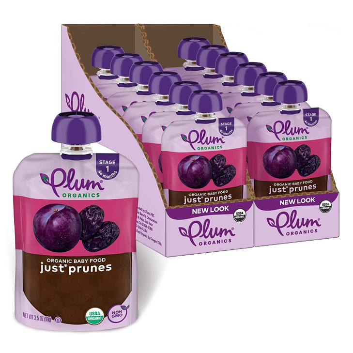 Plum Organics - 4+ Months Organic Baby Food Pouches - Just Punes - Non-GMO - Fruit & Veggie Blends On-The-Go Pouches for Baby & Toddler Meals - Quali