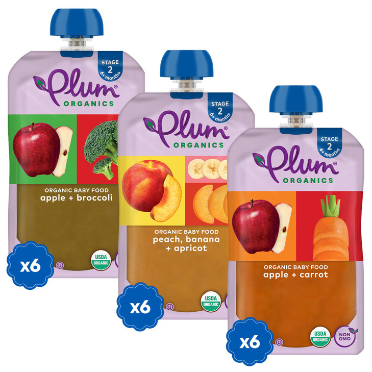 Plum Organics - 6+ Months Organic Baby Food Variety Pack - 3 Flavors - Non-GMO - Fruit & Veggie Blends On-The-Go Pouches for Baby and Toddler Meals -