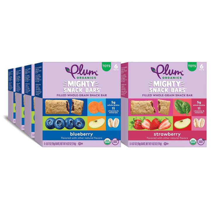 Plum Organics Mighty Snack Bars Variety Pack - Blueberry and Strawberry - 0.67 oz Bars (Pack of 48) - Organic Fruit and Vegetable Toddler Food Snack