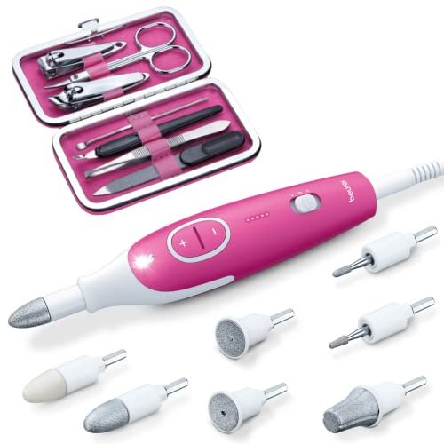 Beurer MP44 Professional Manicure and Pedicure Nail Drill Set, E-File with 7 attachments, LED Light, Electric Nail File with Additional Manual Nail k