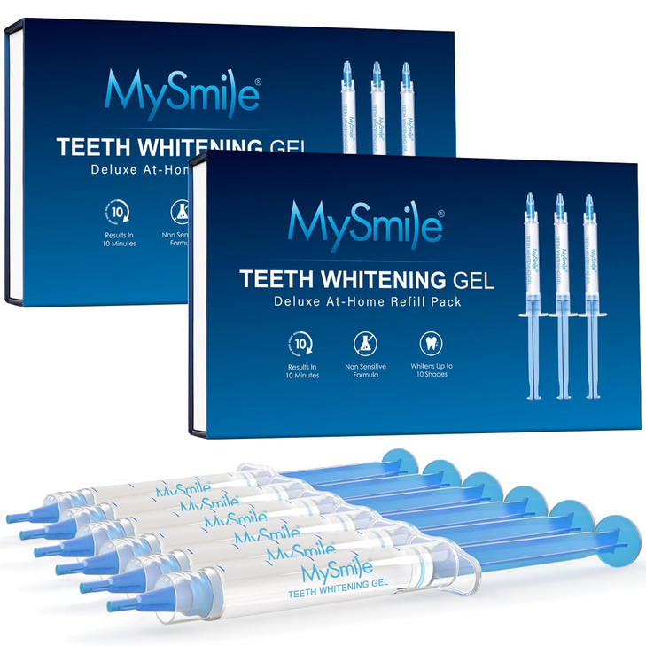 MySmile Teeth Whitening Gel Refills Pack, 6 Non-Sensitive Tooth Whitening Gel for White Teeth, Teeth Whitener Dental Grade Tooth Stain Remover for Tr