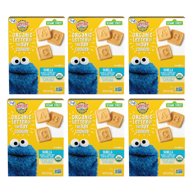 Earth's Best Organic Letter of the Day Cookies for Toddlers 2 Years Old and Up, Vanilla Flavor, 5.3 Ounce Box (Pack of 6)