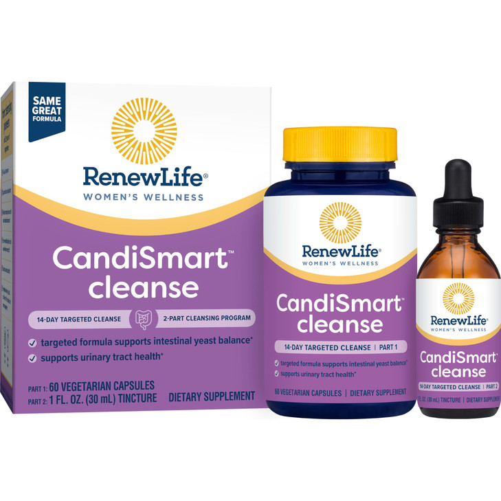 Renew Life Adult Cleanse - CandiSmart - 15-Day Yeast Cleansing Program - 2-Part Kit - Gluten & Dairy Free - 60 Vegetarian Capsules + 1 Fl. Oz. Tinctu