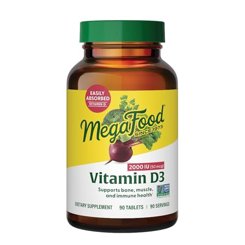 MegaFood Vitamin D3 2000 IU (50 mcg) - Vitamin D Supplements With Real Food, Immune Support, Supports Bones, Teeth & Muscles, Vegetarian, Certified N
