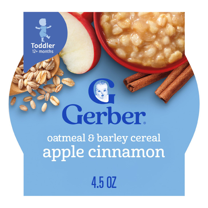 Gerber Oatmeal and Barley Apple Cinnamon Cereal, Toddler Oatmeal, Iron, Whole Grains, 8PK