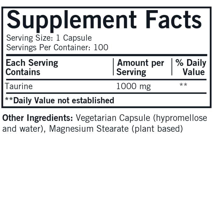 Kirkman L-Taurine 1000 mg - Hypoallergenic | 100 Vegetarian Capsules