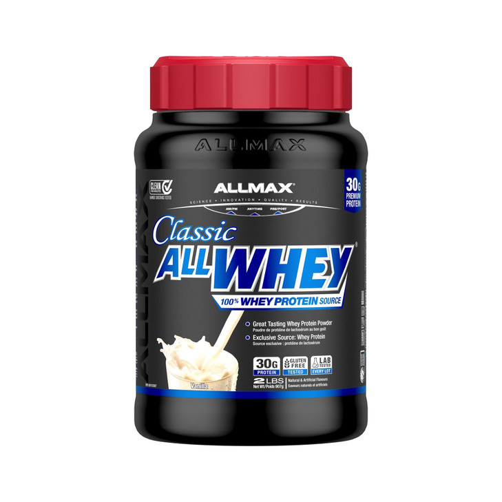 ALLMAX Classic ALLWHEY, Vanilla - 2 lb - 30 Grams of Protein Per Scoop - Gluten Free - Approx. 20 Servings