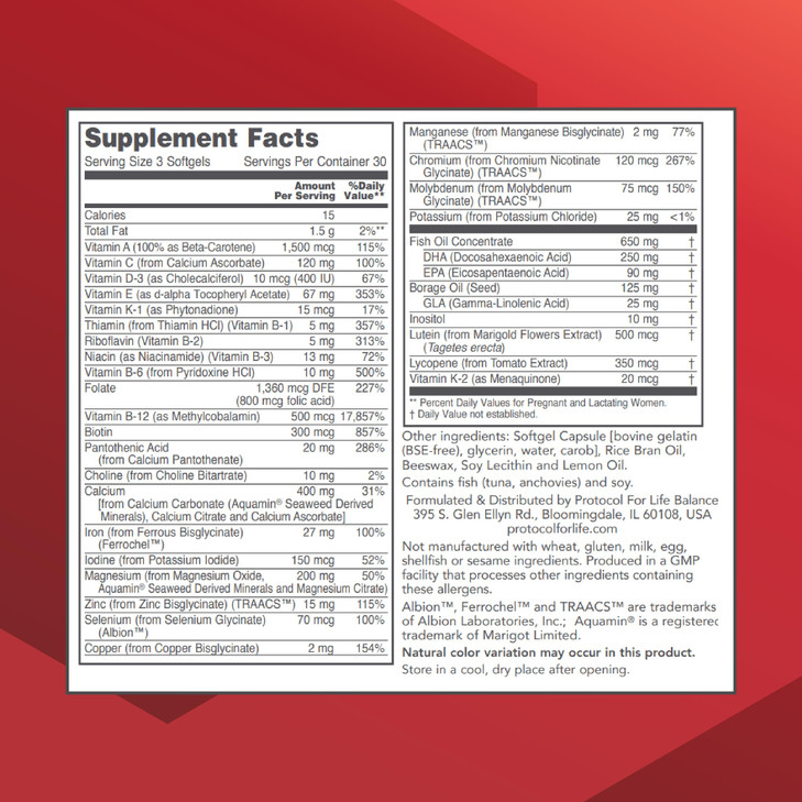 Protocol Pre-Natal Multivitamin with DHA - 250 mg DHA - for Pregnancy & Lactation Support* - with DHA, Calcium, Copper, B12 & Vitamin C - Halal & Dai