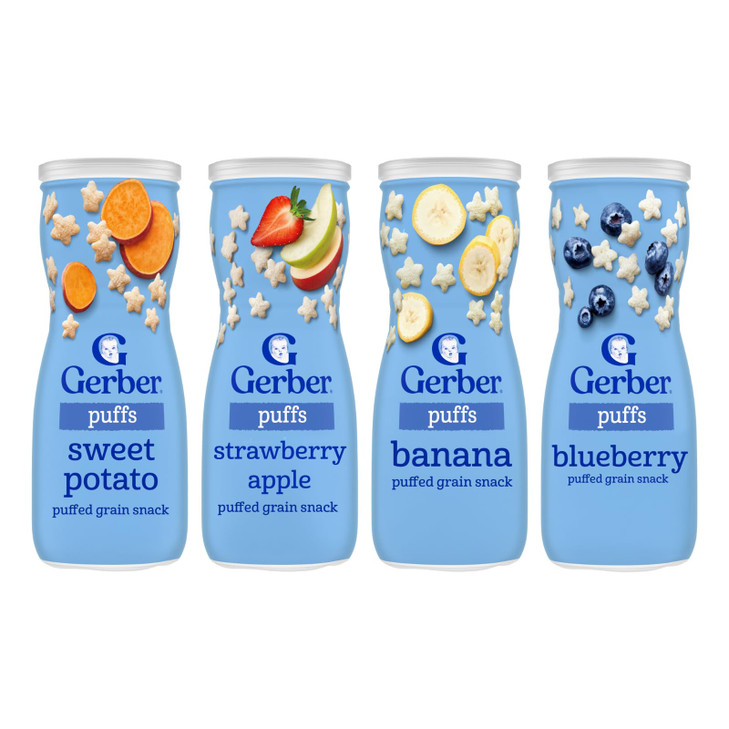 Gerber Graduates Apple Strawberry, Banana, Sweet Potato, Blueberry Puffs /pack of 4 1.48oz