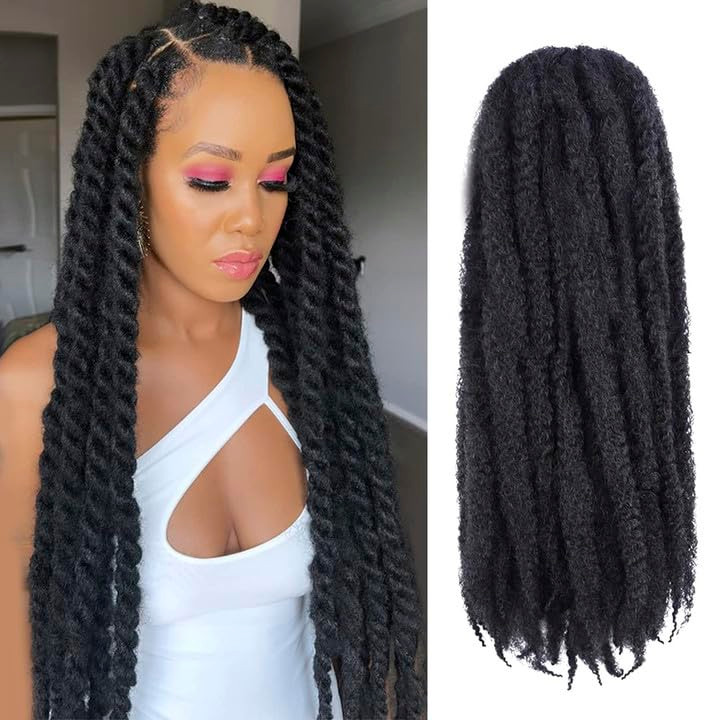 ToyoTress MarleyTwist Braiding Hair - 24 Inch 6 Packs Natural Black Long Marley Hair For Faux Locs, Afro Kinky Curly Marley Crochet Braids Synthetic