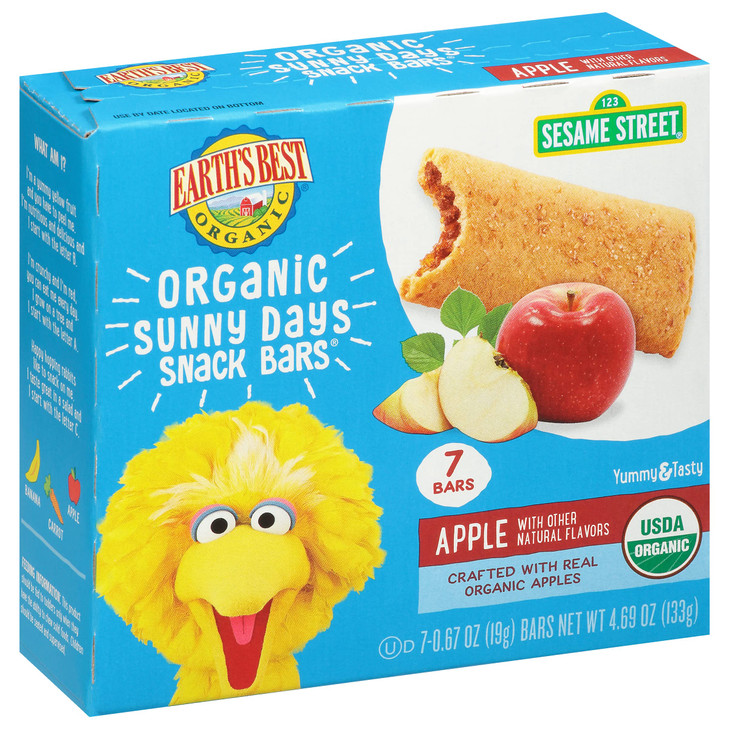 Earth's Best Organic Sunny Days Snack Bars for Toddlers 2 Years Old and Up, Apple Flavored with Other Natural Flavors, 7 ct