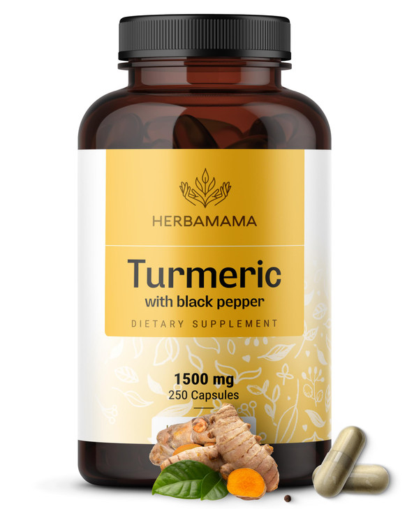 HERBAMAMA Curcumin Turmeric Capsules - 1500mg Curcuma Longa and Black Pepper Extract for Uric Acid & Digestive Support - Vegan, Non-GMO Turmeric Anti