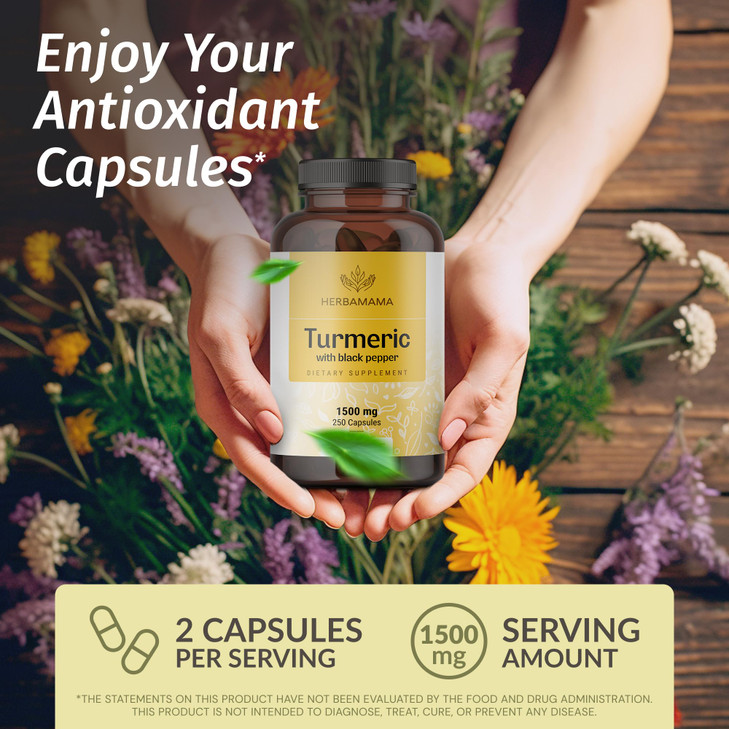 HERBAMAMA Curcumin Turmeric Capsules - 1500mg Curcuma Longa and Black Pepper Extract for Uric Acid & Digestive Support - Vegan, Non-GMO Turmeric Anti
