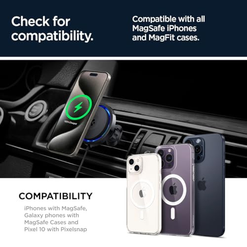Spigen OneTap Pro 3 Cryomax (Fast Charging & Ultra-Quiet Cooling) MagSafe Phone Charging Mount Airvent Clip - for iPhones & Galaxy Phones with MagSaf