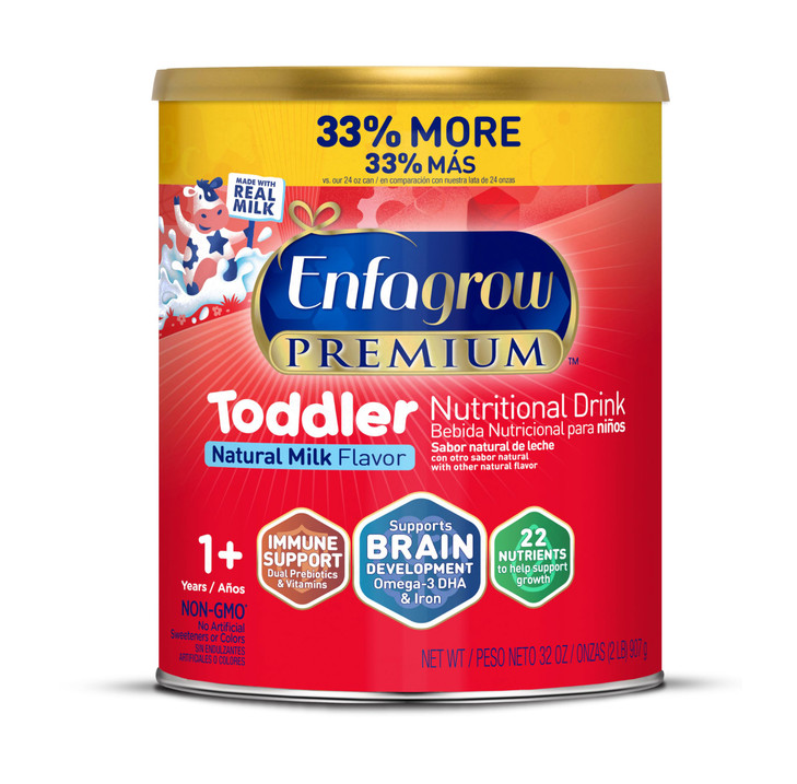 Enfagrow Premium Toddler Nutritional Drink, Made with Real Milk, Brain-Building Omega-3 DHA, Nutrients and Prebiotics for Growth & Immune Support, No