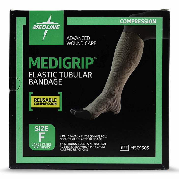 Medline Medigrip Elastic Latex Tubular Bandages, Size F, 4" W (10 cm), for Large Knees and Medium Thighs - High Compression Support, Breathable & Com