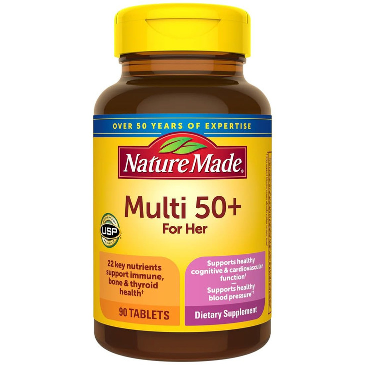 Nature Made Multi for Her 50+ Vitamin & Mineral Tabs, 90 ct (Pack of 2) (Packaging May Vary)