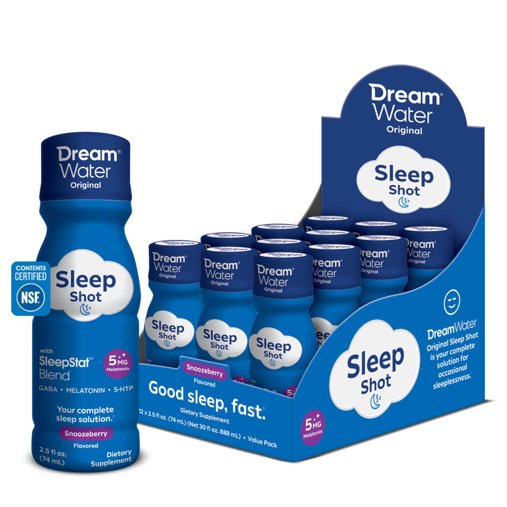 Dream Water Sleep Aid Supplement Drink, Sleep Aids for Adults, Melatonin 5mg, GABA, 5-HTP; Zero Sugar, Natural Flavors, No Added Colors, 2.5 oz Liqui
