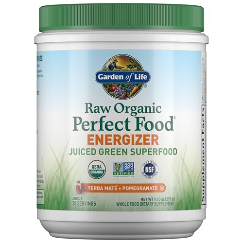 Garden of Life Raw Organic Perfect Food Energizer Juiced Green Superfood Powder - Yerba Mate Pomegranate, 30 Servings, Green Superfood Powder & Probi