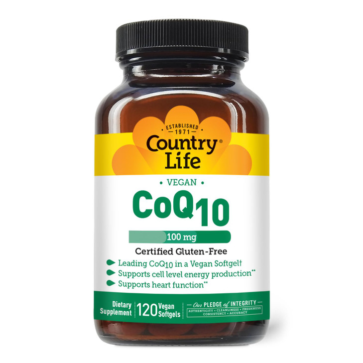 Country Life Simply CoQ10, Supports Heart Function, 100mg, 120 Softgels, Certified Gluten Free, Certified Vegan