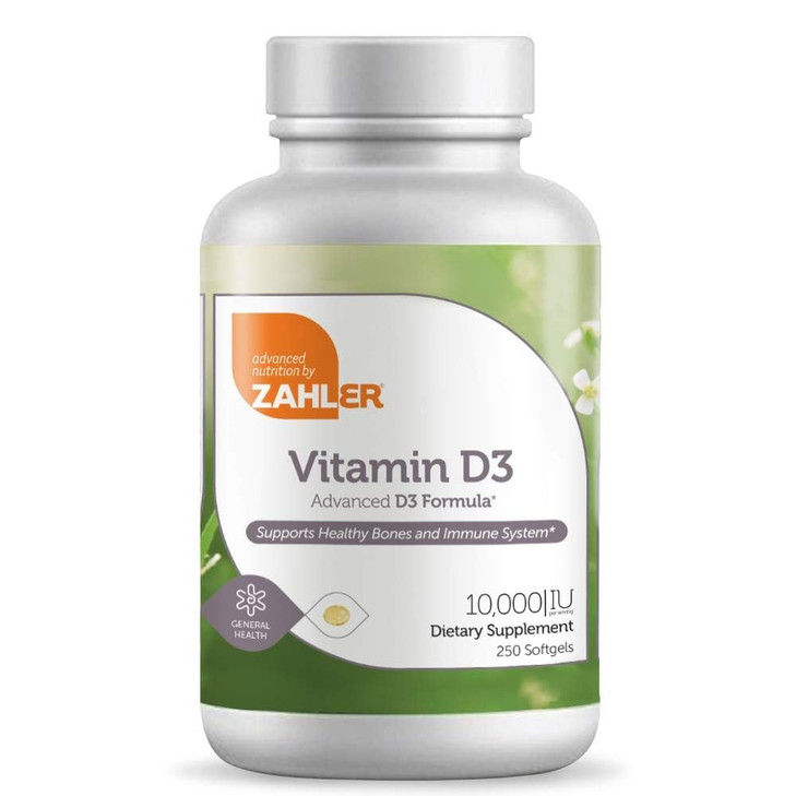 Zahler - Advanced Vitamin D3 10,000 IU Softgels (250 Count) Kosher Vegetarian Friendly Vitamin D for Immune Support, Bone, Teeth & Muscle Health - Ea