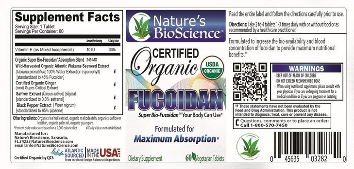 Natures BioScience ® Certified USDA Organic Fucoidan; Formulated for Maximum Benefits; with Bio-Enhancers to Maximize Fucoidans Absorption into The