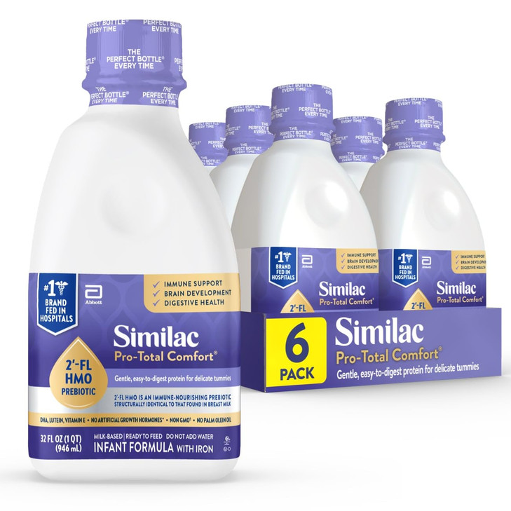 Similac Pro-Total Comfort Infant Formula With Iron, Gentle, Easy-to-Digest Formula, Has 2'-FL HMO for Immune Support, Non-GMO, Ready-to-Feed Baby For