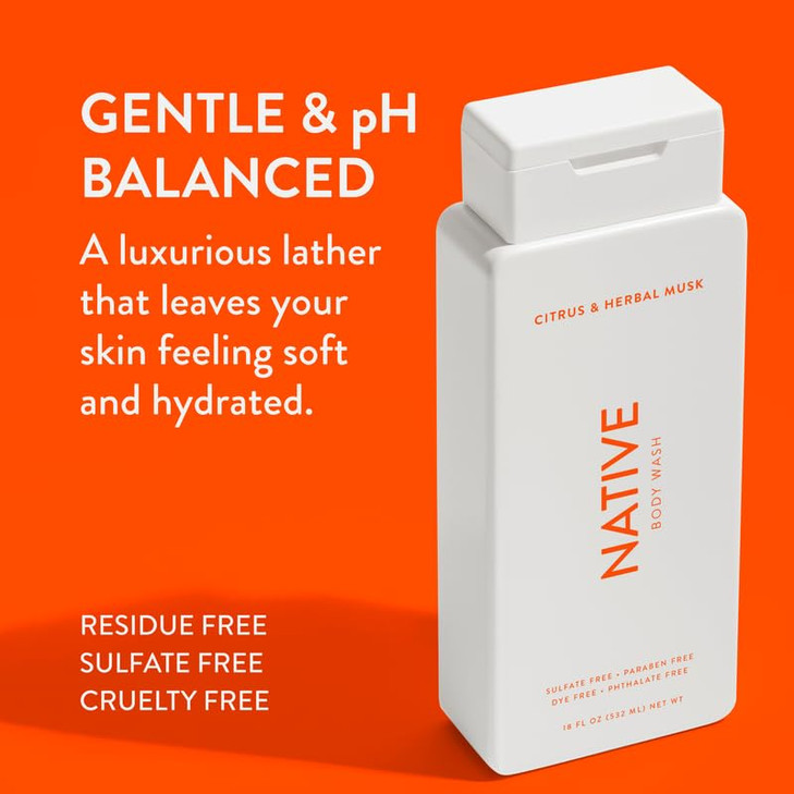 Native Body Wash Contains Naturally Derived Ingredients | For Women & Men, Sulfate, Paraben, & Dye Free Leaving Skin Soft and Hydrated | Citrus & Her