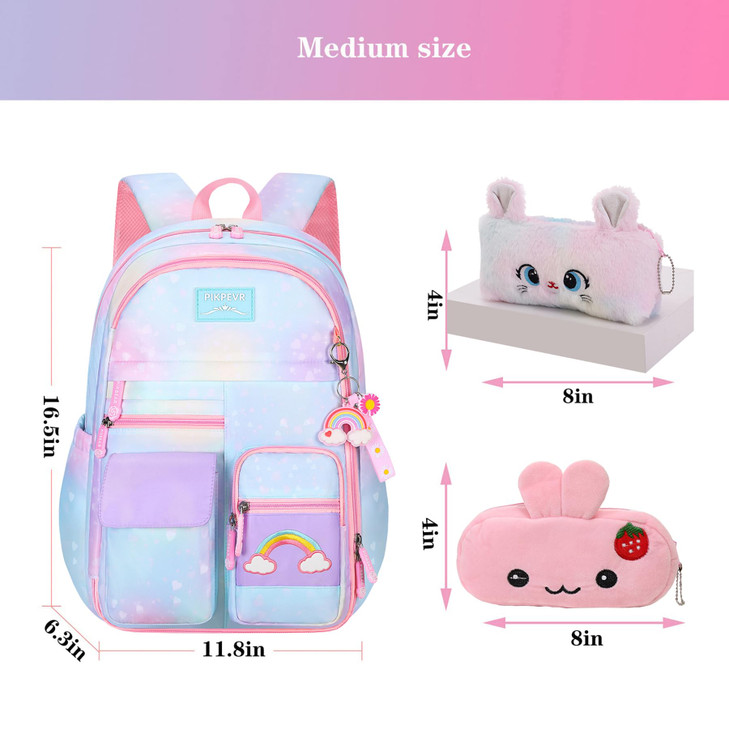 Jcobvig Rainbow Backpack For Girls Kids,Cute Student School Backpack With Pen Bag,Blue Aesthetic Starry Rainbow Laptop Travel Bag (Blue Medium 16.5in